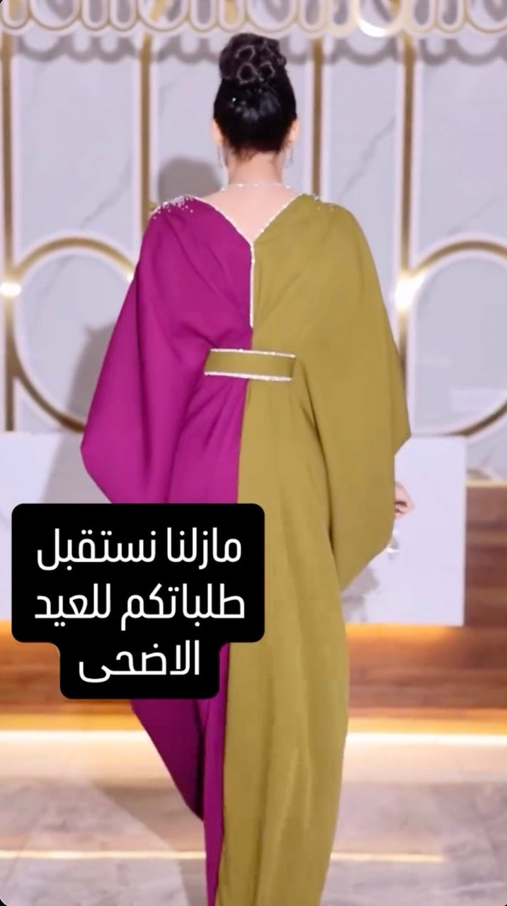 قفطان عصري فاخر بلونين أنيقين ✨ إطلالة ملكية للعرس والعيد