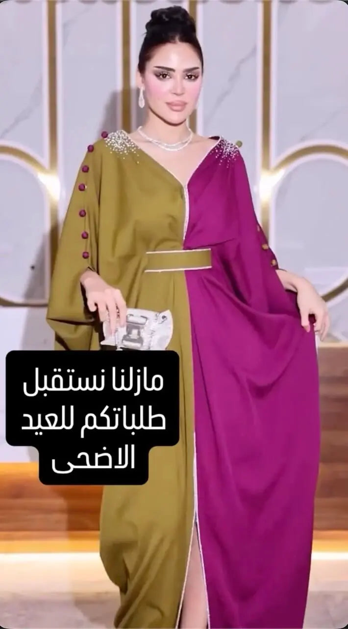 قفطان عصري فاخر بلونين أنيقين ✨ إطلالة ملكية للعرس والعيد